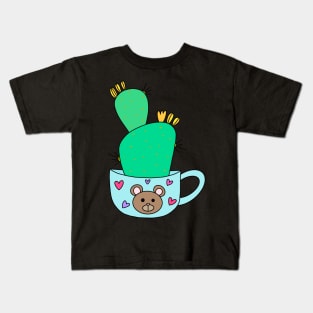 Cute Cactus Design #137: Green Cactus With Yellow Flowers In Cute Bear Mug Kids T-Shirt